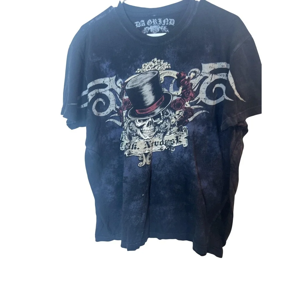 Da Grind Unlimited Shirt Mens XL Black Skull Top Hat Roses Gothic Graphic Tee